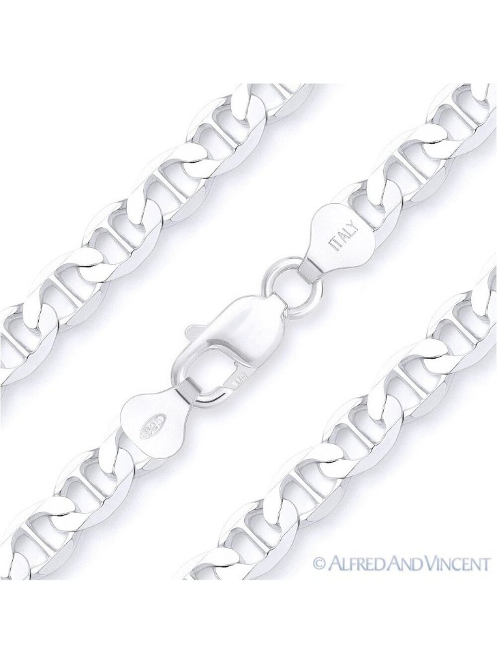 9mm Marina / Mariner Link Italian Chain Necklace in .925 Sterling Silver - 24"